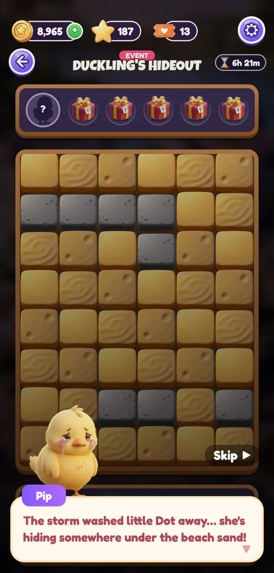 A treasure dig board with a friend half uncovered
